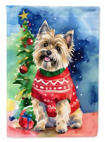 Cairn Terrier Christmas House Flag Large Porch Sleeve Pole Decorative Outside Yard Banner Artwork Wall Hanging, Polyester, House Size, Multicolor
