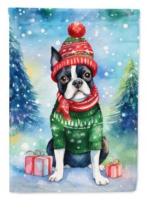 Boston Terrier Christmas House Flag Large Porch Sleeve Pole Decorative Outside Yard Banner Artwork Wall Hanging, Polyester, House Size, Multicolor