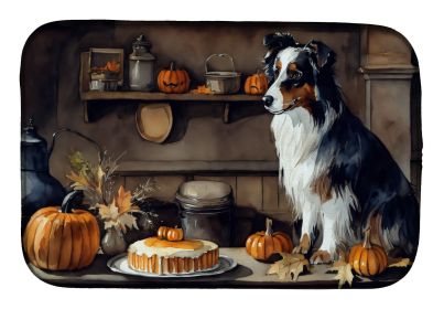 Australian Shepherd Fall Kitchen Pumpkins Dish Drying Mat Absorbent Dish Drying Mat Pad for Kitchen Counter Dish Drainer Mat for Countertop, 14 x 21"