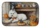Bichon Frise Fall Kitchen Pumpkins Dish Drying Mat Absorbent Dish Drying Mat Pad for Kitchen Counter Dish Drainer Mat for Countertop, 14 x 21"