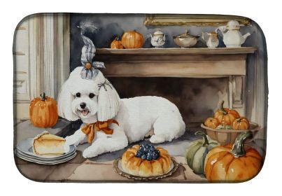 Bichon Frise Fall Kitchen Pumpkins Dish Drying Mat Absorbent Dish Drying Mat Pad for Kitchen Counter Dish Drainer Mat for Countertop, 14 x 21"
