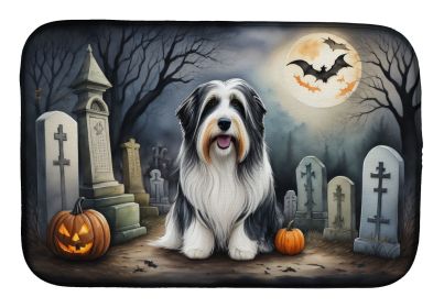 Bearded Collie Spooky Halloween Dish Drying Mat Absorbent Dish Drying Mat Pad for Kitchen Counter Dish Drainer Mat for Countertop, 14 x 21"