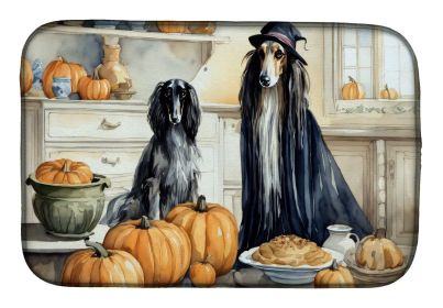Afghan Hound Fall Kitchen Pumpkins Dish Drying Mat Absorbent Dish Drying Mat Pad for Kitchen Counter Dish Drainer Mat for Countertop, 14 x 21"