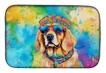 Golden Retriever Hippie Dawg Dish Drying Mat Absorbent Dish Drying Mat Pad for Kitchen Counter Dish Drainer Mat for Countertop, 14 x 21", Multicolor