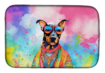 Doberman Pinscher Hippie Dawg Dish Drying Mat Absorbent Dish Drying Mat Pad for Kitchen Counter Dish Drainer Mat for Countertop, 14 x 21", Multicolor