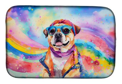 Pug Hippie Dawg Dish Drying Mat Absorbent Dish Drying Mat Pad for Kitchen Counter Dish Drainer Mat for Countertop, 14 x 21", Multicolor