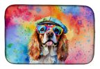 Cavalier Spaniel Hippie Dawg Dish Drying Mat Absorbent Dish Drying Mat Pad for Kitchen Counter Dish Drainer Mat for Countertop, 14 x 21", Multicolor