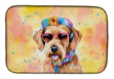 Airedale Terrier Hippie Dawg Dish Drying Mat Absorbent Dish Drying Mat Pad for Kitchen Counter Dish Drainer Mat for Countertop, 14 x 21", Multicolor