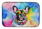 French Bulldog Hippie Dawg Dish Drying Mat Absorbent Dish Drying Mat Pad for Kitchen Counter Dish Drainer Mat for Countertop, 14 x 21", Multicolor