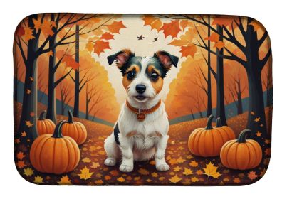 Jack Russell Terrier Fall Dish Drying Mat Absorbent Dish Drying Mat Pad for Kitchen Counter Dish Drainer Mat for Countertop, 14 x 21", Multicolor