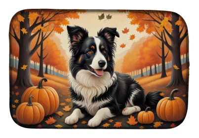 Border Collie Fall Dish Drying Mat Absorbent Dish Drying Mat Pad for Kitchen Counter Dish Drainer Mat for Countertop, 14 x 21", Multicolor