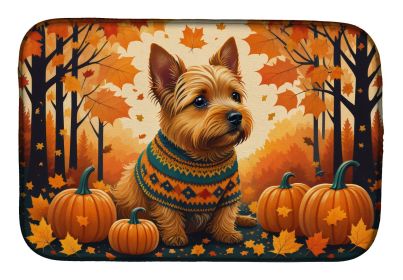 Norwich Terrier Fall Dish Drying Mat Absorbent Dish Drying Mat Pad for Kitchen Counter Dish Drainer Mat for Countertop, 14 x 21", Multicolor