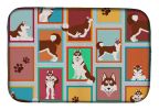 Lots of Red Siberian Husky Dish Drying Mat Absorbent Dish Drying Mat Pad for Kitchen Counter Dish Drainer Mat for Countertop, 14 x 21", Multicolor