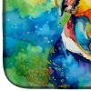 English Bulldog Hippie Dawg Dish Drying Mat Absorbent Dish Drying Mat Pad for Kitchen Counter Dish Drainer Mat for Countertop, 14 x 21", Multicolor