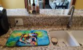 English Bulldog Hippie Dawg Dish Drying Mat Absorbent Dish Drying Mat Pad for Kitchen Counter Dish Drainer Mat for Countertop, 14 x 21", Multicolor