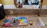 French Bulldog Hippie Dawg Dish Drying Mat Absorbent Dish Drying Mat Pad for Kitchen Counter Dish Drainer Mat for Countertop, 14 x 21", Multicolor